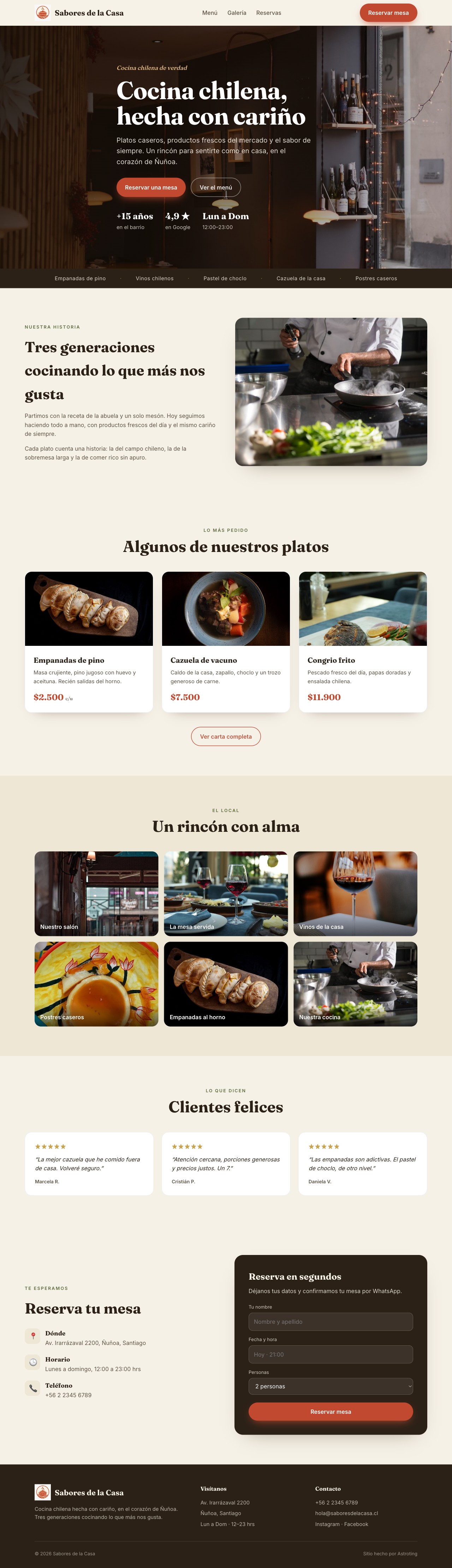 Sitio de ejemplo: restaurante de cocina chilena